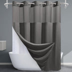 Charcoal Grey Long No Hook Shower Curtain with Snap in Liner,230GSM Waffle Weave Shower Curtains for Bathroom,71W x 86H