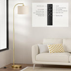 Arc Floor Lamp with Remote and Stepless Dimmable Bulb, Colors Temperature & Brightness Adjustable, Gold Floor Lamps for Living Room（Deep Beige Shade & Gold Pole）