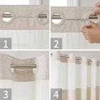 Stall No Hooks Needed Linen Textured Shower Curtain with Snap-in Fabric Liner Set,Hotel Luxury Decor Shower Curtains for Bathroom with Mesh Top Window,Waterproof & Washable,36Wx74H,Cream