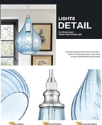 TENGXIN 8 Inch Hanging Light for Kitchen Island,Kitchen Pendant Lighting Over Island,Brushed Nickel Finished Blue Glass Pendant Light,Farmhouse Pendant Light for Dining Room,TXPLBN13-L