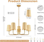 28" Gold Boho Rattan Chandelier for Living Room 5-Light Coastal Farmhouse Chandeliers for Dining Room Adjustable Rustic Boho Pendant Light Fixture Bedroom Kitchen Island Entryway Foyer