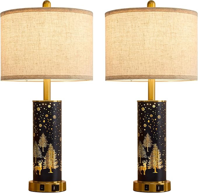 26.5" Farmhouse Table Lamp Set of 2, 3-Way Dimmable Touch Control Bedside Lamps Vintage Rustic Side Table Nightstand Lamps for Bedroom Living Room Study Room (Gold-Blue)
