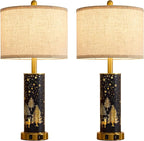 26.5" Farmhouse Table Lamp Set of 2, 3-Way Dimmable Touch Control Bedside Lamps Vintage Rustic Side Table Nightstand Lamps for Bedroom Living Room Study Room (Gold-Blue)