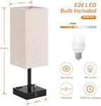 Fully Dimmable Nightstand Lamps Set of 2 - Table Bedside Lamp with USB C+A Charging Ports & 2 AC Outlets, Square Lamp Sets Linen Fabric Shade for Bedroom Living Room(Bulb Included)