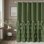 Seasonwood Sage Green Shower Curtain for Bathroom Cute Ruffle Shower Curtain 72 X 72 Inches Farmhouse Shower Curtains with Buttons & Green Ruffles