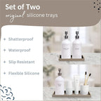 Countertop and Vanity Tray - 2 PC (11” and 7”) Shatterproof Silicone Kitchen and Bathroom Trays for Counter, Kitchen Soap Dispenser Tray, Vanity Trays for Bathroom, Perfume Key Tray