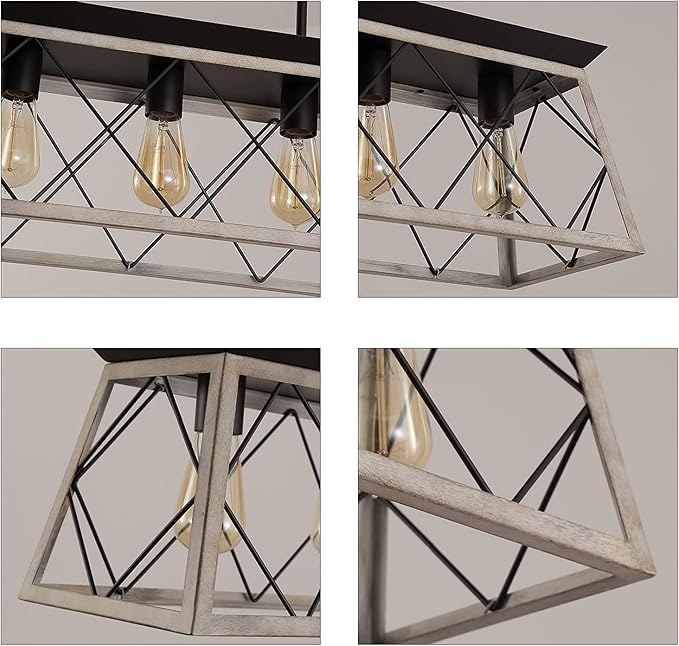 Q&S Dining Room Chandelier Light Fixtures,Farmhouse Rustic Vintage Antique Linear Chandeliers Pendant Ceiling Light Fixture for Kitchen Island Bar Office Coffee Shop 5-Lights Oak and ORB UL Listed