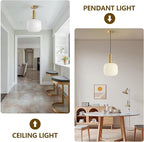 KCO Lighting Milk Glass Pendant Light White Ribbed Glass Pendant Lighting Antique Brass Pendant Lights Small White and Gold Pendant Light Fixture Modern Globe Hanging Lamp