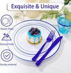 WELLIFE 350 Pieces Blue Plastic Plates - Disposable Silverware and Cups, Include: 50 Dinner Plates 10.25”, 50 Dessert Plates 7.5”, 50 Blue Cups 9 OZ, 50 Plastic Cutlery