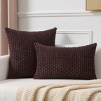 Kevin Textile Decorative Pillow Covers Set of 2 Striped Plush Corduroy Pillows Pillowcases Boho Home Decor Cushion Covers for Couch Sofa Bed Living Room 20x20 Inch, Coffee
