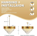 18-Lights 6 Tiers Gold Crystal Chandeliers Luxury 31.5" Modern Crystal Pendant Chandelier Round Hanging Lighting for Living Room Foyer High Ceiling Bedroom Restaurant