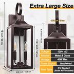 19" Oil Rubbed Bronze Outdoor Wall Lantern 2-Light, Large Modern Wall Sconce Light Fixture, Brown Porch Light with Glass, Waterproof Farmhouse Exterior Lamp Lighting