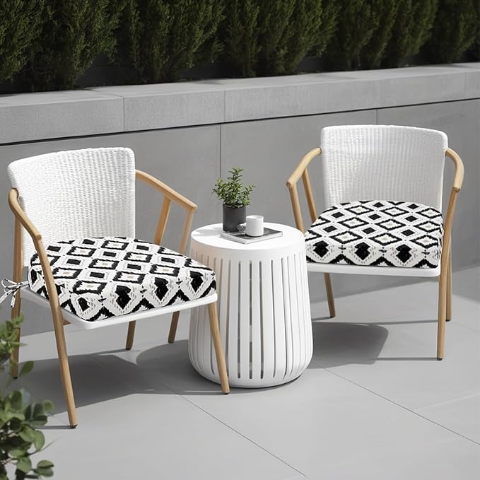 idee-home Outdoor Chair Cushions Set of 4, Thick 17" x 17" x 3" Outdoor Seat Cushions Patio Furniture Waterproof with Ties, Dining Pads