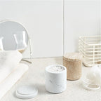 WORHE Marble Qtip Holder with Lid Natural Cotton Ball Container for Cotton Swabs,Makeup Sponges,Bath Salt Large Capacity Bathroom Canisters Jars for Countertop Storage and Organization White (WH051)