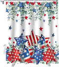 4th of July Shower Curtain, Patriotic Stars Stripes Shower Curtains Set with Hooks, Eucalyptus Leaves Independence Day Waterproof Fabric Bathroom Curtains Decor Home Accessories,Stall 48 X 72 Inch