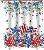 4th of July Shower Curtain, Patriotic Stars Stripes Shower Curtains Set with Hooks, Eucalyptus Leaves Independence Day Waterproof Fabric Bathroom Curtains Decor Home Accessories,Stall 48 X 72 Inch
