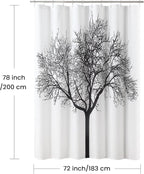 Long Fabric Shower Curtain, Black Tree Plant Shower Curtains for Bathroom, Modern Decorative Bathroom Curtains, 72" W x 78" H