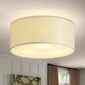 3-Light Semi Flush Mount Ceiling Light Fixture,Round Ceiling Light Fixture for Bedroom,12.6" Modern Close to Ceiling Light with Linen Fabric Drum Shade,Ceiling Lamps for Hallway Living Room