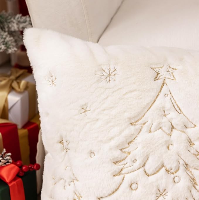 Christmas Embroidered Throw Pillow Cover - Soft Chenille Holiday Decorative Cushion for Xmas Tree Decor, Winter Home Decor, Cozy Living Room Bedroom Sofa (Christmas Tree, 22" x 22" (Pack of 2))