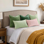 decorUhome Christmas Chenille Soft Throw Pillow Covers 20x20 Set of 2, Farmhouse Velvet Neutral Decorative Euro Pillow Covers with Stitched Edge for Couch Sofa Bed Home Decor, Green
