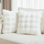 FUTEI Cream White Decorative Throw Pillow Covers 26x26 Inch Set of 2,Soft Fuzzy Faux Rabbit Fur Euro Pillow Shams with Raised Texture,Neutral Boho Home Decor for Couch Bed Living Room