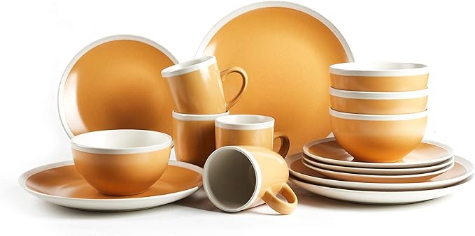 Rock Ridge Speckled Stoneware Dinnerware Set (16pc Set, Yellow and Ivory)