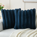 FUTEI Navy Blue Decorative Throw Pillow Covers 16x16 Inch Set of 2, Square Soft Faux Rabbit Fur Big Striped Cushion Cover,Home Decor for Couch Sofa Bed Living Room