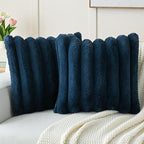 FUTEI Navy Blue Decorative Throw Pillow Covers 20x20 Inch Set of 2, Square Soft Faux Rabbit Fur Big Striped Cushion Cover,Home Decor for Couch Sofa Bed Living Room
