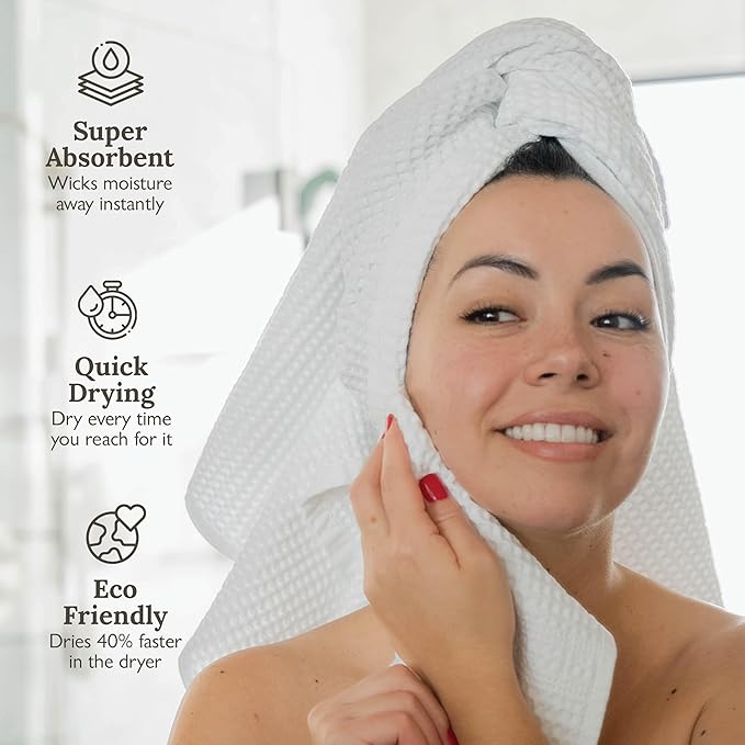 GILDEN TREE Waffle Towels for Bathroom, 100% Cotton Quick Dry Towel, Waffle Bath Towels Large, Absorbent Lightweight Travel Towel, Bath Towels Set of 2, Classic Style (Seafoam)