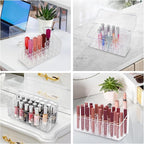 Acrylic Lip Gloss Organizer & Beauty Makeup Holder for Drawer, Cosmetics Pallets Countertop Clear Storage, 24 Space Organization Container Storage for Tall Lip Gloss, Clear