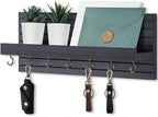 Key Holder Wall Mount, Entryway Mail Organizer with Shelf, Decorative Key Hanger with 7 Hooks Holds Leashes and Glasses, Includes Mounting Hardware (13.8” x 5.3” x 3.2”)