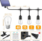 Mlambert 3-Color in 1 Solar String Lights Outdoor Waterproof Dimmable, 48ft Remote LED Patio Lights,15 Hanging Sockets Shatterproof Light for Backyard