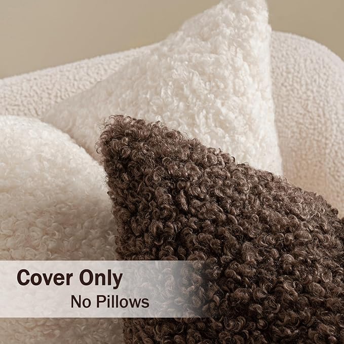 MIULEE Pack of 2 Throw Pillow Covers 20x20 Inch Chocolate Faux Fur Decorative Sherpa Pillow Covers Fuzzy Accent Soft Sheepskin Fleece Cushion Cases for Boho Home Decor Couch Living Room Bed
