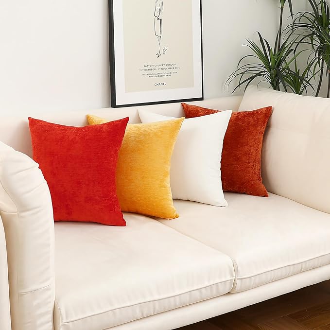 Jeneoo Terracotta Decorative Throw Pillow Covers Soft Chenille Comfy Solid Rust Couch Cushion Cases Decor (Set of 2, 16 x 16 Inches)