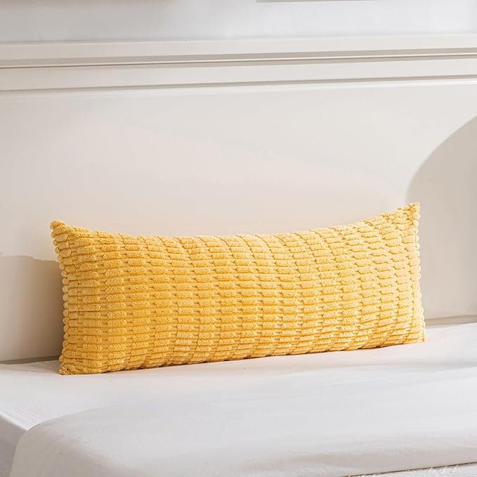 Fancy Homi 1 Pack Yellow Spring Long Lumbar Body Decorative Throw Pillow Covers 20x54 Inch for Bed Couch Bedroom Bench, Soft Corduroy Rectangle Solid Pillow Case 50x137 cm, Rustic Farmhouse Boho Decor