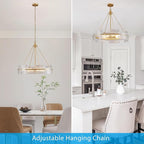 XINGQI Large 8-Light Modern Gold Glass Chandelier 26" Drum Light Fixture Round Water Ripple Pendant Lighting for Dining Room Living Room Kitchen Island Office