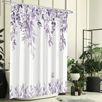 Eucalyptus Shower Curtain, Light Purple Watercolor Leaves with Floral Botanical Bathroom Decor, Waterproof Fabric Bath Curtain Set with Hooks, 72x78 Inches
