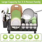 Dish Drying Rack for Kitchen Counter, Stainless Steel Dish Strainer with Detachable Cutlery Holder, Automatic Drainage System, Large Drainers Rack for Home and Appartment