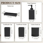 Bathroom Accessories Set, 6 Piece Bathroom Set with Toothbrush Holders, Soap Dispenser, Vanity Tray, Tumbler, Cotton Swab Jars, Bathroom Organizer，Bathroom Sink Sets, Matte Black