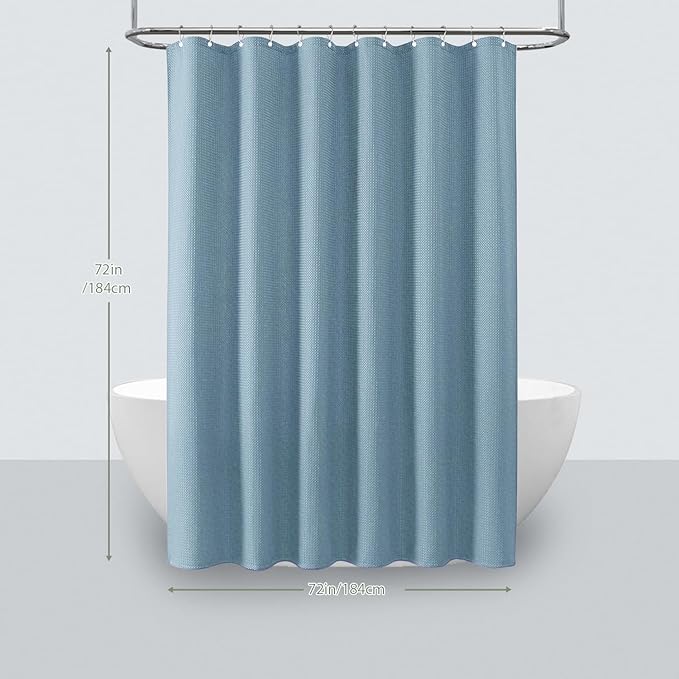 Inhousolu Fabric Shower Curtain Waffle Weave, 230 GSM Heavy Duty, Weighted Hem, 14 Metal Hooks, Water Repellent, Machine Washable, Hotel Spa Luxury Bath Curtain Set, 72 x 72 Inch, Teal