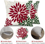 DFXSZ Wine red Dark Green Flower Pillow Covers 18x18 Inch Set of 2 Outdoor Throw Pillows Outdoor Waterproof Decor for Living Room Sofa Patio Funiture Garden Floral Polyester Pillow Covers 002W18