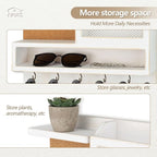 Key Holder for Wall with Mail Organizer,Farmhouse Mail and Key Holder for Wall,Key Hanger with ‌Metal 11 Hooks,Corkboard,and Shelf,Decorative Natural Pine Wood Entryway Organizer,14.6*11.1*3.3”,White