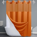 Burnt Orange Long No Hook Shower Curtain with Snap in Liner,230GSM Waffle Weave Shower Curtains for Bathroom,71W x 86H