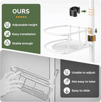 HAMITOR Corner Shower Caddy Tension Pole: Rustproof Bathroom Organizer Shelves for Bathtub Shampoo Accessories Storage Holder - 47-121 Inch Adjust - White