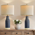 23.75" Modern Blue Ceramic Table Lamp Set of 2 for Living Room, Farmhouse Bedside Nightstand Lamp for Bedroom Home Office Dorm