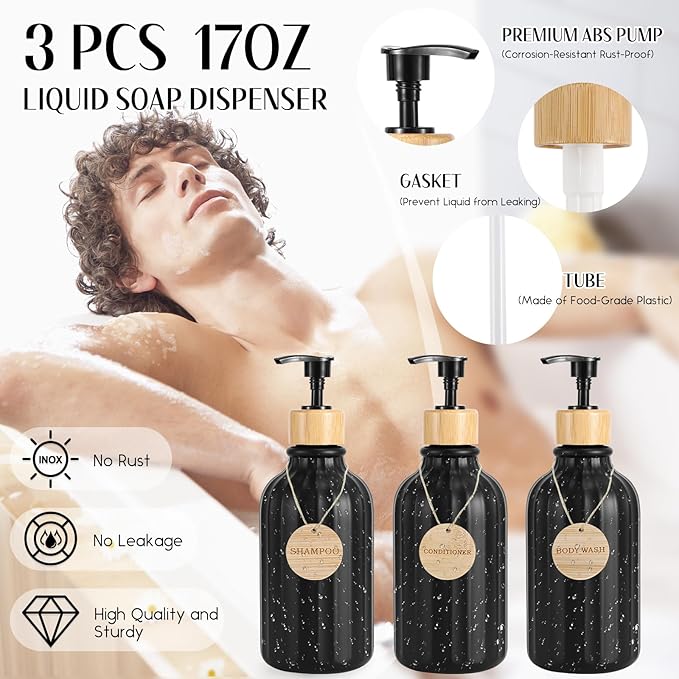 Black Bathroom Accessories Set 17PCS Bathroom Set with 3PCS Soap Dispenser Bathroom Accessory Set Black Trash Can for Bathroom Decor