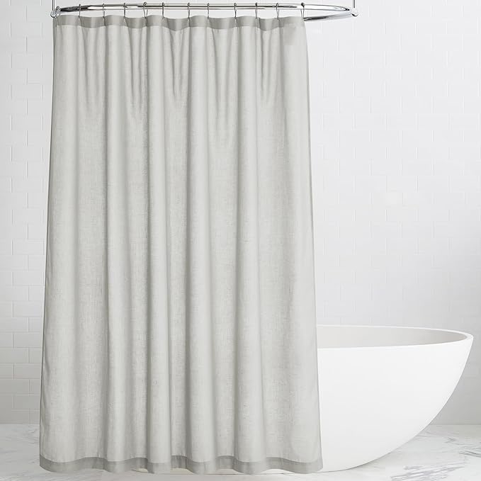 KGORGE Semi Sheer Shower Curtain for Bathroom - Linen Blend Fabric Lightweight Waterproof Privacy Assured Button Hole Shower Curtains for Bathtub, Grey, 72 x 72 inches Long, Hooks Included