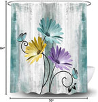 Rustic Farmhouse Shower Curtain, Farm Teal Daisy Floral Flowers and Butterfly on Country Wooden Shower Curtain for Bathroom, Turquoise Blue Bathroom Shower Curtains with 12PCS Hooks, 70X84IN