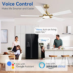 52Inch Smart Ceiling Fan with Lights Remote,APP&Alexa WIFI Controled,Quiet Reversible DC Motor,Dimmable LED,Indoor Outdoor Modern Ceiling Fan,for Living Room Bedroom Patio Porch,Gold White&Black