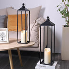 22'' 19'' Large Lanterns Decorative Outdoor Indoor, Set of 2 Black Metal Candle Lanterns Halloween Lanterns Modern Farmhouse Floor Lanterns Decorative for Home Decor, Mantle, Patio, Porch, Garden